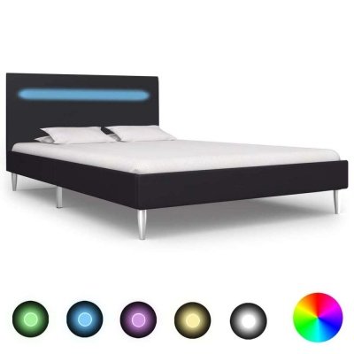 Estructura de cama con LED tela negro 120x200 cm