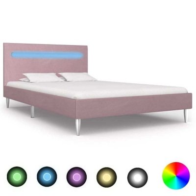Estructura de cama con LED tela rosa 120x200 cm