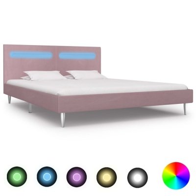 Estructura de cama con LED tela rosa 180x200 cm