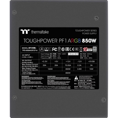 Thermaltake Toughpower PF1 ARGB 850W 80 Plus Platinum Full Modular