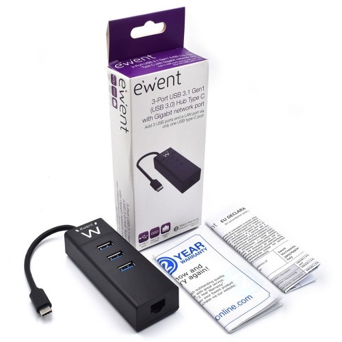 Ewent EW1141 hub de interfaz USB 3.2 Gen 1 (3.1 Gen 1) Type-C 5000 Mbit/s Negro