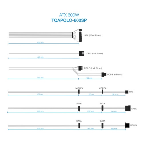 TooQ TQAPOLO-600SP unidad de fuente de alimentación 600 W 20+4 pin ATX ATX Negro