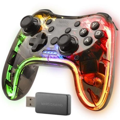 Mando Inalámbrico Profesional 2.4GPRO Mars Gaming MGP-24, Neón RGB, Vibración Háptica Dual, Gamepad para PC, PS3, PS4, PS5,