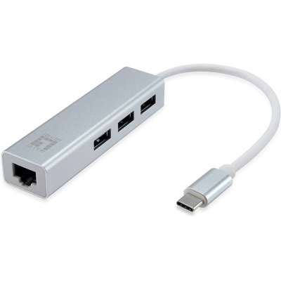 ADAPTADOR USB-C A GIGABIT ETHERNET RJ45 LEVEL ONE CON HUB USB 3.0 3 PUERTOS
