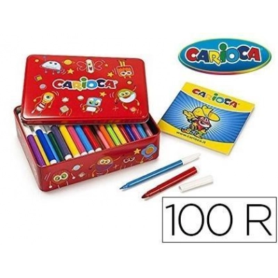 Rotulador Carioca Color Kit Caja Metalica De 100 Unidades Surtidas + Album Colorear
