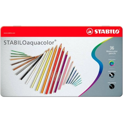 Stabilo Lapices Colores Estuche Metalico 36 Ud Colores Surtidos Acuarelables 1636-6