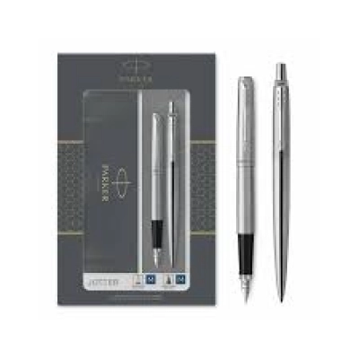 Conjunto Parker Duo Jotter Aço Ct Esferográfica e Caneta