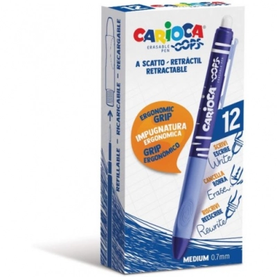 Carioca Boligrafo Retractil Oops Borrable Monocolor Azul - Caja De 12