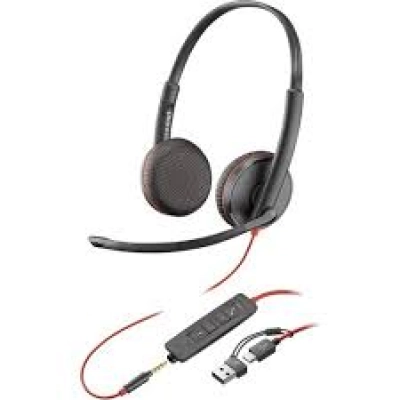 HP POLY AURICULARES BLACKWIRE C3225 DIADEMA ESTÉREO C/ MICRÓFONO CONTROL DE VOLUMEN CABLE USB/JACK 3.5MM NEGRO