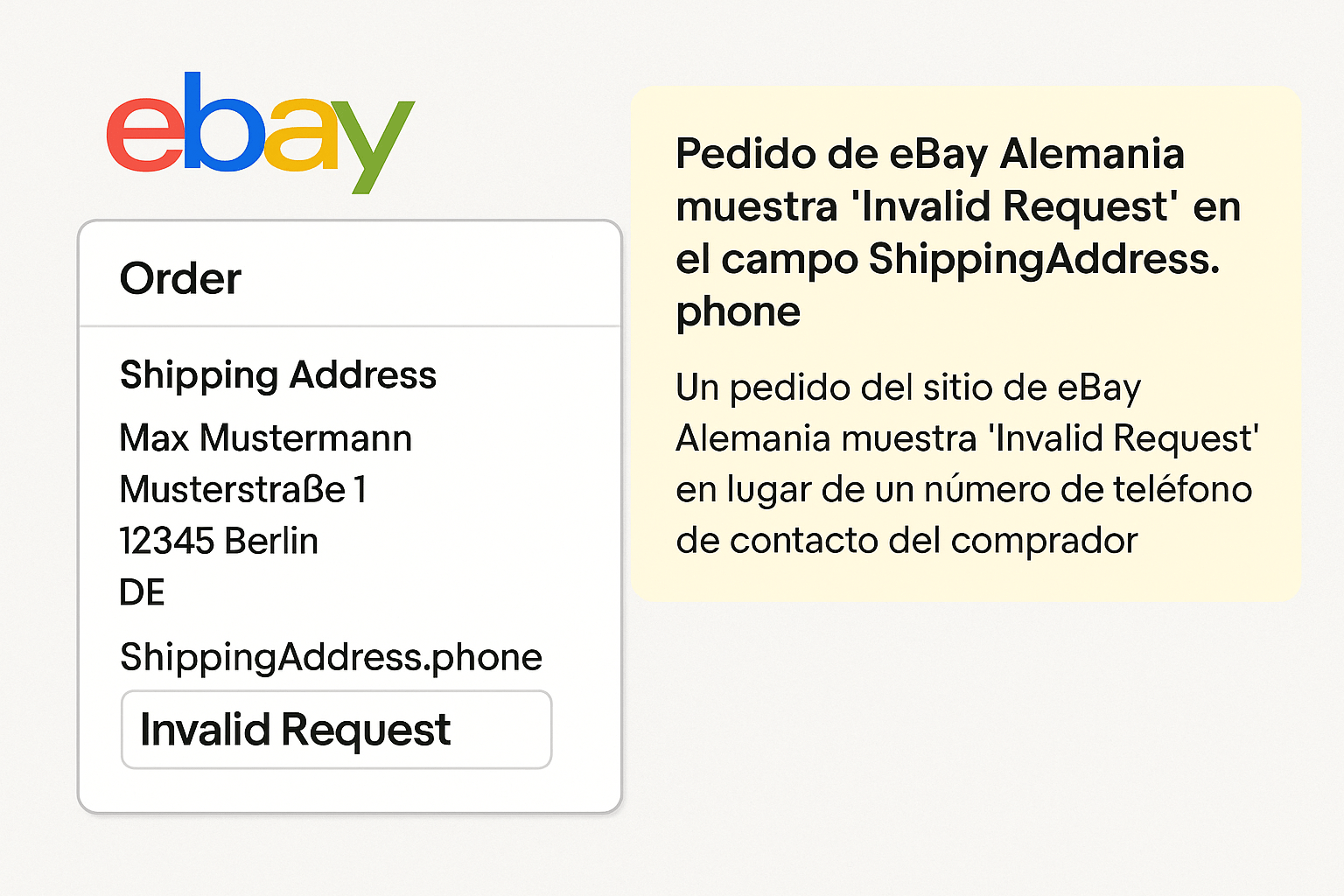 eBay - Pedido de eBay Alemania muestra "Invalid Request" en el campo ShippingAddress.phone