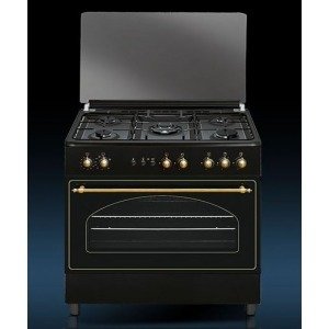 Conjunto de cocina Vitrokitchen RU9060B, 90 x 60 x 85 cm, gas butano, 5 zonas, 110 litros, grill, tapa cristal, rústico antracita