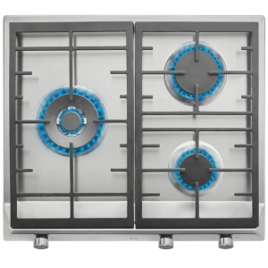 Placa de gas natural Teka EX 60.1 3G AI AL DR CI NAT, 58 cm 3 zonas, mandos frontales, autoencendido, parrillas fundición, 8550W, ref. 40212220, acero inox