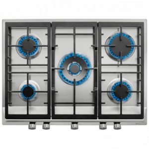 Placa de gas natural Teka EX 70.1 5G AI AL DR CI NAT, 70 cm, 5 zonas, mandos frontales, autoencendido, parrillas fundición, quemador alta eficiencia, 11.300 W, ref. 40212240, inox