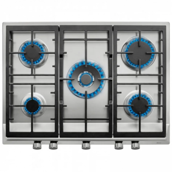 Placa de gas natural Teka EX 70.1 5G AI AL DR CI NAT, 70 cm, 5 zonas, mandos frontales, autoencendido, parrillas fundición, quemador alta eficiencia, 11300W, ref. 40212240, inox
