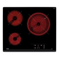 Placa vitrocerámica Teka TZ 6315, 60 cm, 3 zonas, bisel frontal, control táctil, zona gigante 27 cm, programable, 5400W, ref. 40239030, cristal negro