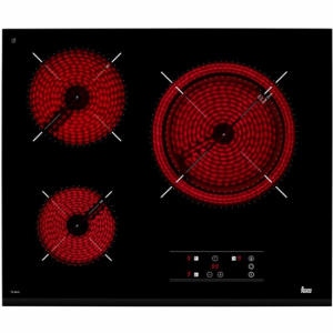 Placa vitrocerámica Teka TZ6315 60cm 3 zonas bisel frontal control táctil zona grande 27 cm programable 5400W Ref: 40239030 cristal negro
