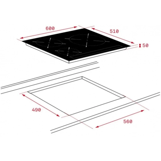 Placa de inducción Teka IZC 63018 MSS BK, 3 zonas, zona gigamte 28 cm, 5900W, 9 niveles, control MultiSlider, ref. 112520023, cristal negro - imagen 2