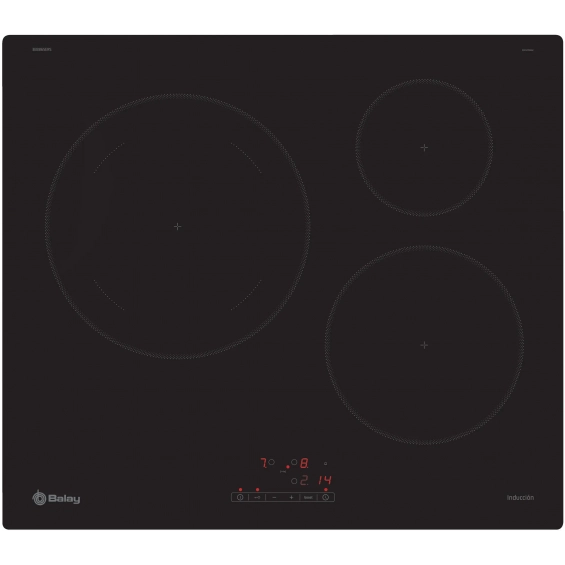 Placa de inducción Balay 3EB865ERS, 3 zonas, 17 niveles, 60 cm, zona gigante 28 cm, 4600W, cristal negro