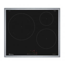 Placa de inducción Balay 3EB865XR, 3 zonas, 60 cm, zona gigante 28 cm, función sprint, 17 niveles, 4600W, marco acero inox, cristal negro