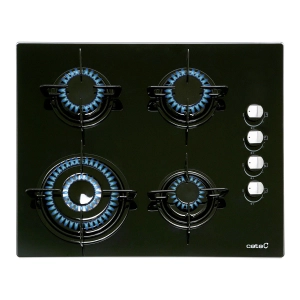 Placa de gas butano Cata CIB 6031 BK, 4 zonas, 59 cm, Cristal Gas, 8000W, triple corona, autoencendido, válvula seguridad, ref. 08068400, cristal negro