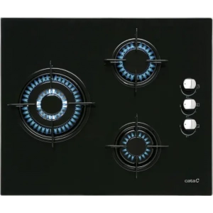 Placa de gas butano Cata CIB 6021 BK, 3 zonas, 59 cm, Cristal Gas, 6250W, quemador y parrillas esmaltadas, autoencendido, válvula de seguridad, ref: 08068402, color negro