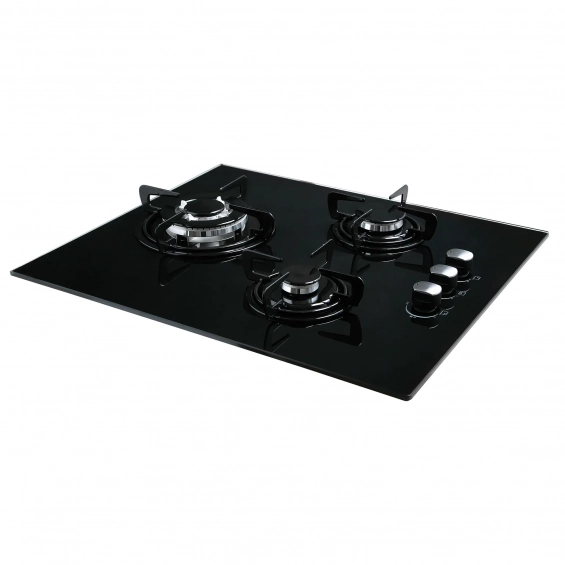 Placa de gas butano Cata CIB 6021 BK, 3 zonas, 59 cm, Cristal Gas, 6250W, quemador y parrillas esmaltadas, autoencendido, válvula de seguridad, ref: 08068402, color negro - imagen 2