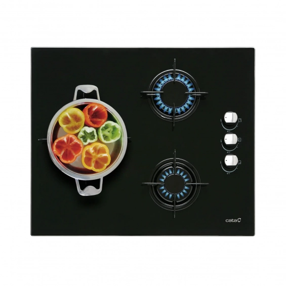 Placa de gas butano Cata CIB 6021 BK, 3 zonas, 59 cm, Cristal Gas, 6250W, quemador y parrillas esmaltadas, autoencendido, válvula de seguridad, ref: 08068402, color negro - imagen 3
