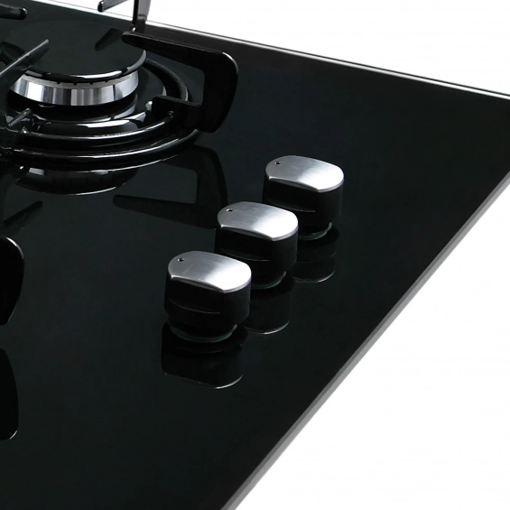 Placa de gas butano Cata CIB 6021 BK, 3 zonas, 59 cm, Cristal Gas, 6250W, quemador y parrillas esmaltadas, autoencendido, válvula de seguridad, ref: 08068402, color negro - imagen 4