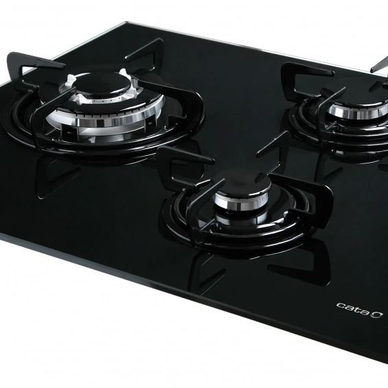 Placa de gas butano Cata CIB 6021 BK, 3 zonas, 59 cm, Cristal Gas, 6250W, quemador y parrillas esmaltadas, autoencendido, válvula de seguridad, ref: 08068402, color negro - imagen 5