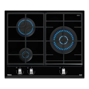 Placa de gas butano Teka GZC 63310 XBB, Gas butano, 3 zonas, 7800W, Exact Flame, bisel frontal, 60 cm, Cristal Gas, negro