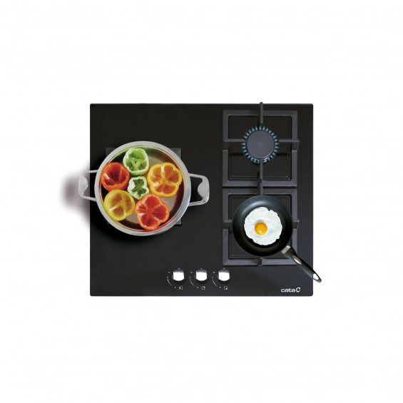 Placa de gas natural y butano Cata SCI 6021 BK, 3 zonas, Cristal Gas, 6250W, ref. 08068405, cristal negro - imagen 2