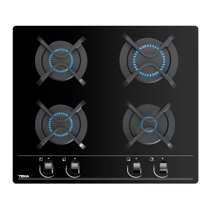 Placa de gas natural Teka GBC 64000 KBN, 4 zonas, Cristal Gas, 7300W, ref. 112580006, cristal negro
