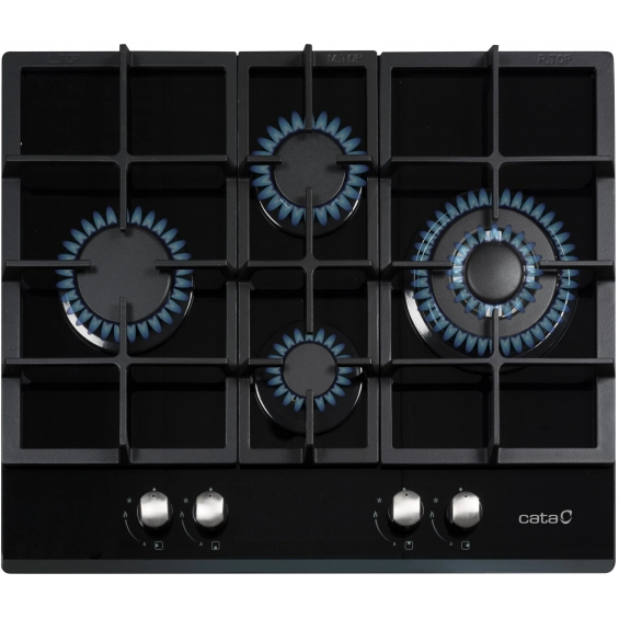 Placa de gas natural Cata LCI 6031 BK, 4 zonas, Cristal Gas, 9250W, ref. 08041500, cristal negro