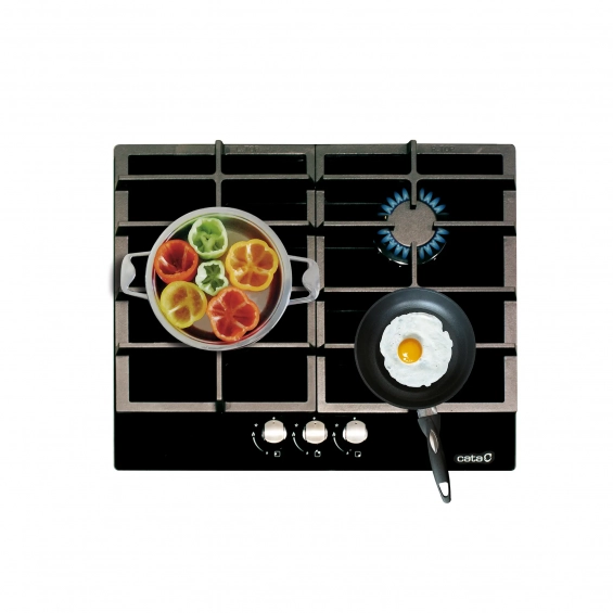 Placa de gas butano Cata LCIB 6021 BK, 3 zonas, Cristal Gas, 6250W, ref. 08068403, cristal negro - imagen 2