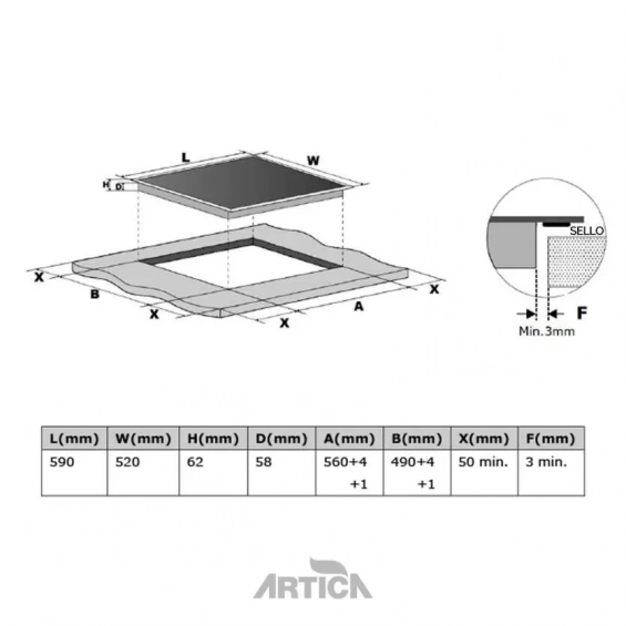 Placa de inducción Artica AEI6023, 3 zonas, zona grande 29 cm, 6600W, 9 niveles + Booster, cristal negro - imagen 2