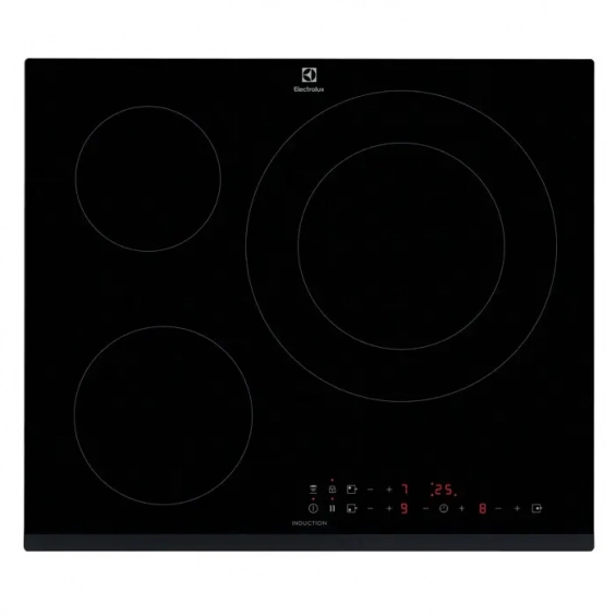Placa de inducción Electrolux LIL60336, Serie 500, 3 zonas, zona gigante 32 cm, 4600W, biselada, cristal negro