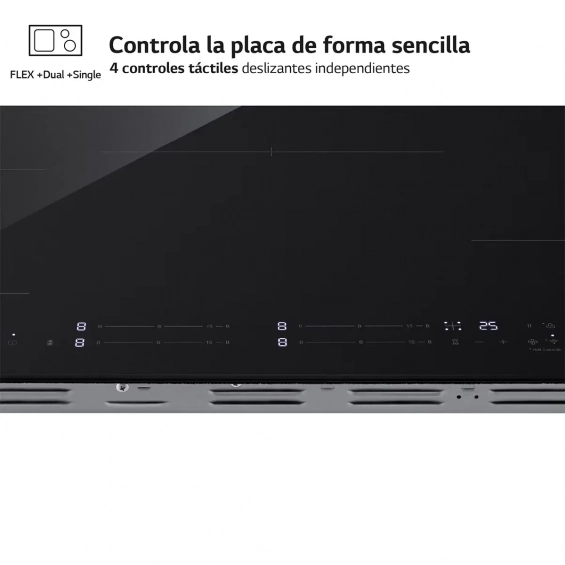 Placa de inducción LG CBIZ2435B, 4 zonas, 2 Flex inducción, 7400W, 15 niveles + Boost, zona gigante 28 cm, WiFi, cristal negro - imagen 6