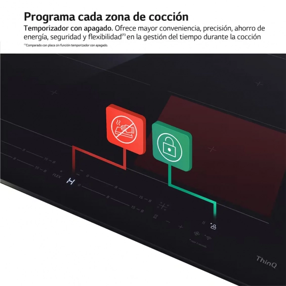 Placa de inducción LG CBIZ2435B, 4 zonas, 2 Flex inducción, 7400W, 15 niveles + Boost, zona gigante 28 cm, WiFi, cristal negro - imagen 8