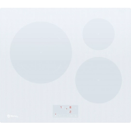 Placa de inducción Balay 3EB965WR, 3 zonas, zona gigante 28 cm, 7400W, 17 niveles, cristal blanco