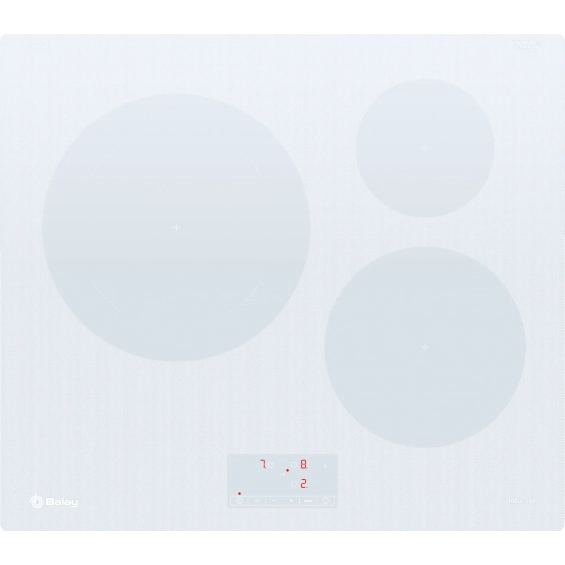 Placa de inducción Balay 3EB965WR, 3 zonas, zona gigante 28 cm, 7400W, 17 niveles, cristal blanco