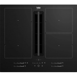 Placa de inducción con extractor Beko HIXI 64700 UF, 4 zonas, 1 zona Flex inducción, 7400W, 9 niveles, cristal negro