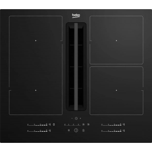 Placa de inducción con extractor Beko HIXI 64700 UF, 4 zonas, 1 zona Flex inducción, 7400W, 9 niveles, cristal negro
