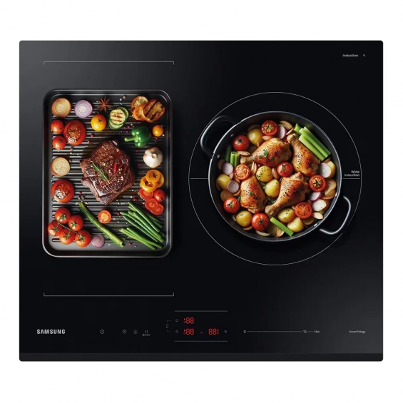 Placa de inducción Samsung NZ63B5046GK/U1, 3 zonas Flex inducción, 7400W, zona grande 28 cm, WiFi, cristal negro - imagen 3