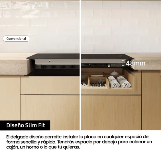Placa de inducción Samsung NZ63B5046GK/U1, 3 zonas Flex inducción, 7400W, zona grande 28 cm, WiFi, cristal negro - imagen 4