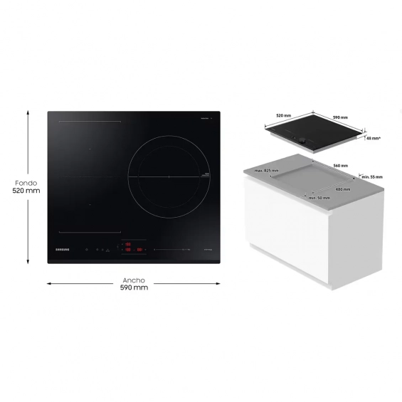 Placa de inducción Samsung NZ63B5046GK/U1, 3 zonas Flex inducción, 7400W, zona grande 28 cm, WiFi, cristal negro - imagen 9
