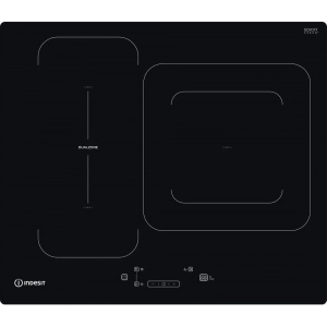 Placa de inducción Indesit IB 44Q60 NE, 3 zonas, zona puente, 7200W, 9 niveles + Booster, cristal negro
