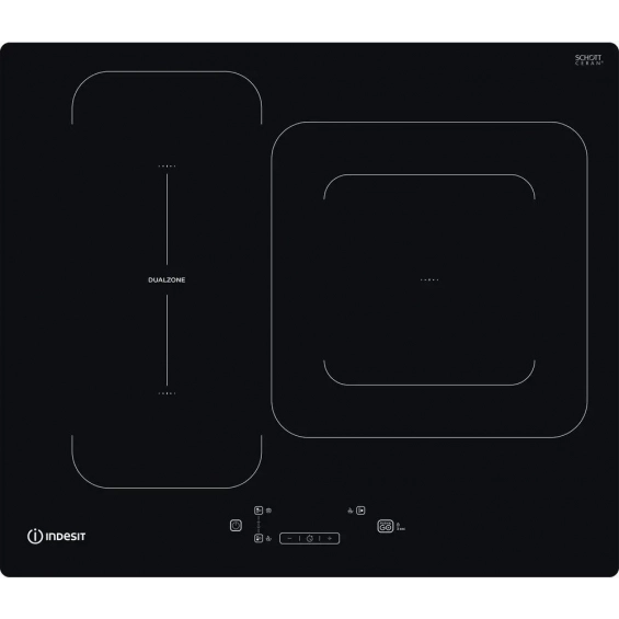Placa de inducción Indesit IB 44Q60 NE, 3 zonas, zona puente, 7200W, 9 niveles + Booster, cristal negro