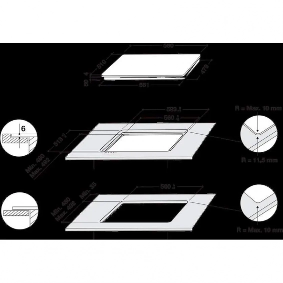 Placa de inducción Indesit IB 44Q60 NE, 3 zonas, zona puente, 7200W, 9 niveles + Booster, cristal negro - imagen 11