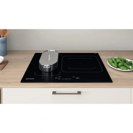 Placa de inducción Indesit IB 44Q60 NE, 3 zonas, zona puente, 7200W, 9 niveles + Booster, cristal negro - imagen 5