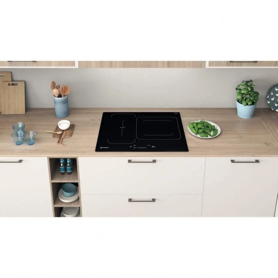 Placa de inducción Indesit IB 44Q60 NE, 3 zonas, zona puente, 7200W, 9 niveles + Booster, cristal negro - imagen 6